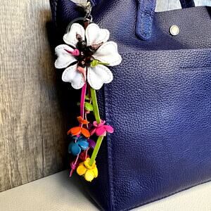 Leather Flower Purse Charm Genuine Leather Bag Charm NEW FAST SHIP